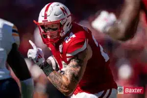 Nebraska Cornhuskers tight end Thomas Fidone II (24) runs with the ball during a game against the UTEP Miners Saturday, August 31 in Memorial Stadium in Lincoln, Nebraska. Photo by Eric Francis