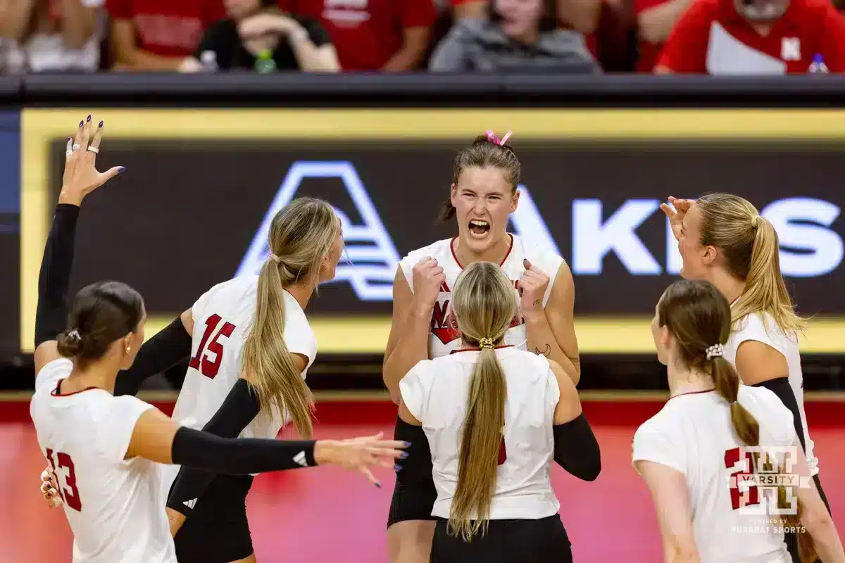 Nebraska Women’s Volleyball vs TAM CC | Aug. 30, 2024. Nebraska Cornhusker Lindsay Krause (22) celebrates a kill against the Texas A&M CC Islanders during the college volleyball game Friday, August 30, 2024, in Lincoln, Nebraska. Photo John S. Peterson.