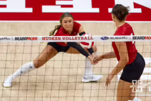 Nebraska Cornhusker Maisie Boesiger (7) digs the ball during the Red/White Volleyball Game Saturday, August 24, 2024, in Lincoln, Nebraska. Photo John S. Peterson.