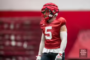 Nebraska Cornhusker John Bullock (5) during football practice Friday, August 16, 2024, in Lincoln, Nebraska. Photo John S. Peterson.