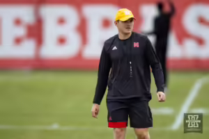 Nebraska Cornhuskers coach Garret McGuire watches the action during football practice Friday, August 9, 2024, in Lincoln, Nebraska. Photo John S. Peterson.