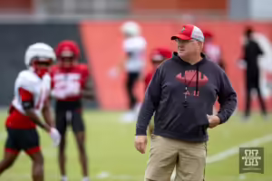 Nebraska Cornhusker coach Ed Foley during football practice Friday, August 9, 2024, in Lincoln, Nebraska. Photo John S. Peterson.