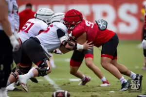 Nebraska Cornhuskers running drills during football practice Friday, August 9, 2024, in Lincoln, Nebraska. Photo John S. Peterson.