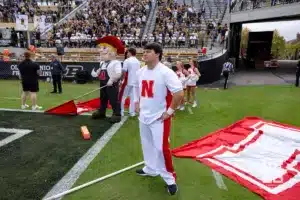 Nebraska Cornhuskers spirit squad prepared to lead the Huskers out on the field at Ross-Ade Stadium to take on the Purdue Boilermakers during a college football game Saturday, September 28, 2024, in West Lafayette, Indiana. Photo by John S. Peterson.