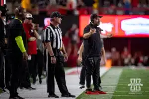 Nebraska Cornhusker head coach Matt Rhule reacts to a call during a college football game agasint the Illinois Fighting Illini Firiday, September 20, 2024, in Lincoln, Nebraska. Photo by John S. Peterson.