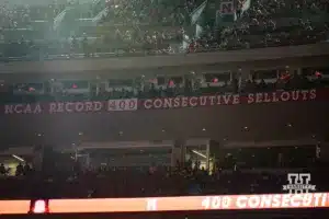 Nebraska Cornhuskers celebrate the 400th consecutive sellout during a college football game against the Illinois Fighting Illini Firiday, September 20, 2024, in Lincoln, Nebraska. Photo by John S. Peterson.