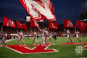 Nebraska Cornhusker cheer squad celebrates a touchdown against the Illinois Fighting Illini during a college football game Firiday, September 20, 2024, in Lincoln, Nebraska. Photo by John S. Peterson.