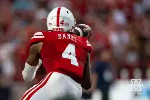 Nebraska Cornhusker wide receiver Jahmal Banks (4) makes a catch against the Illinois Fighting Illini in the first quarter during a college football game Firiday, September 20, 2024, in Lincoln, Nebraska. Photo by John S. Peterson.