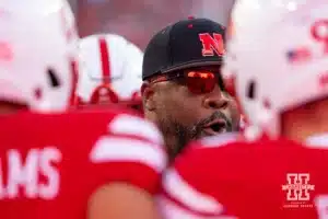 Nebraska Cornhusker defensive line coach Terrance Knighton getting his players fired up to take on the Illinois Fighting Illini during a college football game Firiday, September 20, 2024, in Lincoln, Nebraska. Photo by John S. Peterson.
