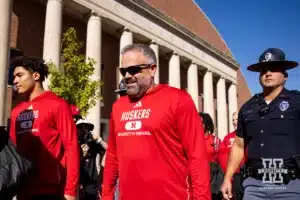 Nebraska Cornhusker head coach Matt Rhule walking in the Legacy Walk before taking on the Illinois Fighting Illini during a college football game Firiday, September 20, 2024, in Lincoln, Nebraska. Photo by John S. Peterson.