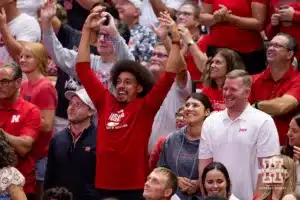 Nebraska Cornhusker Kenny Bell having fun during a college volleyball match against the Stanford Cardinal Wednesday, September 18, 2024, in Lincoln, Nebraska. Photo by John S. Peterson.