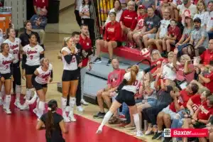 Nebraska Cornhusker Olivia Mauch (10) goes into the crowd to dig the ball against Wichita State during the college volleyball match Saturday, September 15, 2024, in Lincoln, Nebraska. Photo Jaelle Johnson.