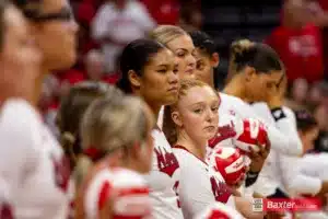Nebraska Cornhusker Olivia Mauch (10) ready for introductions during the college volleyball match against the Arizona State Sundevils Friday, September 13, 2024, in Lincoln, Nebraska. Photo John S. Peterson.
