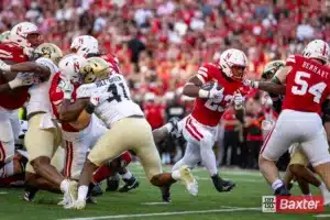Nebraska Cornhusker running back Dante Dowdell (23) runs the ball for a touchdown in the first quarter during the college football game Saturday, September 7, 2024, in Lincoln, Nebraska. Photo John S. Peterson.