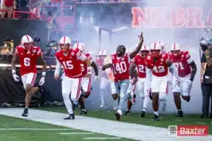 Nebraska Cornhuskers and Bud Crawford take the field coming out of the tunnel walk during the college football game against the Colorado Buffaloes Saturday, September 7, 2024, in Lincoln, Nebraska. Photo John S. Peterson.