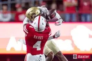Nebraska Cornhusker wide receiver Jahmal Banks (4) tries to make a catch against the Colorado Buffaloes in the fourth quarter during the college football game Saturday, September 7, 2024, in Lincoln, Nebraska. Photo John S. Peterson.