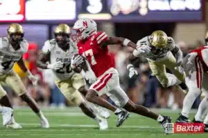 Nebraska Cornhusker wide receiver Jacory Barney Jr. (17) runs with the ball against the Colorado Buffaloes during the college football game Saturday, September 7, 2024, in Lincoln, Nebraska. Photo John S. Peterson.