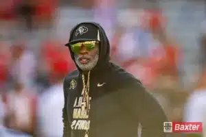 Colorado Buffalo head coach Deion Sanders watching warm-ups before taking on the Nebraska Cornhuskers during the college football game Saturday, September 7, 2024, in Lincoln, Nebraska. Photo John S. Peterson.