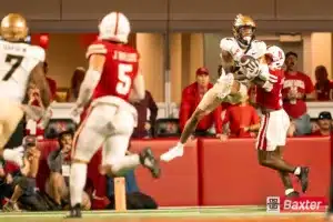 Colorado Buffaloes wide receiver Will Sheppard (14) catches a touchdown during a game against the Nebraska Cornhuskers Buffaloes Saturday, September 7th 2024 at Memorial Stadium in Lincoln, Nebraska. Nebraska Photo by Eric Francis