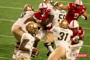Nebraska Cornhuskers defensive lineman Jimari Butler (1) tries to get to Colorado Buffaloes quarterback Shedeur Sanders (2) during a game against the Colorado Buffaloes Saturday, September 7th 2024 at Memorial Stadium in Lincoln, Nebraska. Nebraska Photo by Eric Francis