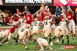 Nebraska Cornhuskers defense blocks a field goal attampt during a game against the Colorado Buffaloes Saturday, September 7th 2024 at Memorial Stadium in Lincoln, Nebraska. Nebraska Photo by Eric Francis