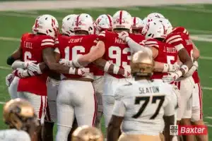 Nebraska Cornhuskers defense huddle during a game against the Colorado Buffaloes Saturday, September 7th 2024 at Memorial Stadium in Lincoln, Nebraska. Nebraska Photo by Eric Francis