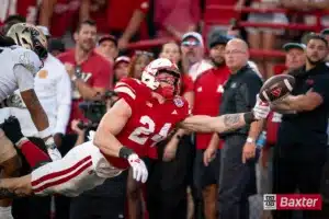 Nebraska Cornhuskers tight end Thomas Fidone II (24) tried to bring in a pass during a game against the Colorado Buffaloes Saturday, September 7th 2024 at Memorial Stadium in Lincoln, Nebraska. Nebraska Photo by Eric Francis