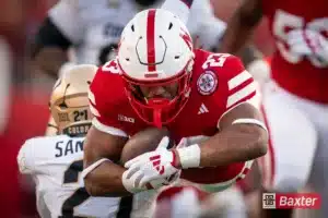 Nebraska Cornhuskers running back Dante Dowdell (23) dives for extra yards during a game against the Colorado Buffaloes Saturday, September 7th 2024 at Memorial Stadium in Lincoln, Nebraska. Nebraska Photo by Eric Francis