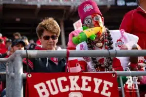 The Ohio State superfan watching warm-up before the game between the Nebraska Cornhuskers and the Ohio State Buckeyes during a college football game Saturday, October 26, 2024, in Columbus, Ohio. Photo by John S. Peterson.