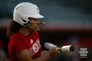 Nebraska Cornhusker Natalia Hill (27) at bat during the Red White softball game Wednesday, October 23, 2024, in Lincoln, Nebraska. Photo by John S. Peterson.