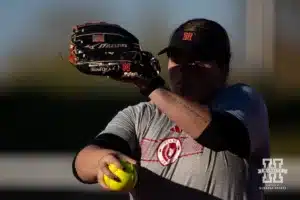 Nebraska Cornhuskers Emmerson Cope throw a pitch during the Red White softball game Wednesday, October 23, 2024, in Lincoln, Nebraska. Photo by John S. Peterson.