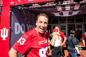 Eating champion Joey Chestnut poses for the camera during a football game between the Nebraska Cornhuskers and the Indiana Hoosiers Saturday, October 19, 2024, in Bloomington, Indiana. Photo by John S. Peterson.