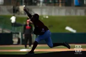 Nebraska's Blake Encarnacion (15) throws a pitch during a baseball scrimmage Tuesday, October 15, 2024, in Lincoln, Nebraska. Photo by John S. Peterson.