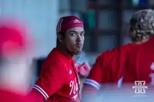 Nebraska pitcher Jalen Worthley (42) in the dugout during a baseball scrimmage Tuesday, October 15, 2024, in Lincoln, Nebraska. Photo by John S. Peterson.