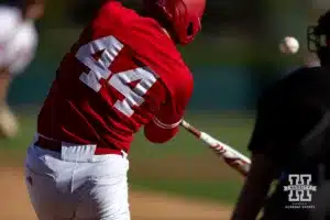 Nebraska's Gabe Swansen (44) at bat during a baseball scrimmage Tuesday, October 15, 2024, in Lincoln, Nebraska. Photo by John S. Peterson.
