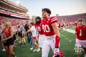 Nebraska Cornhusker defensive lineman James Williams (90) walks off the field after the win over the Rutgers Scarlet Knights during a college football game Saturday, October 5, 2024, in Lincoln, Nebraska. Photo by John S. Peterson.
