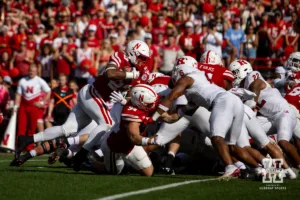 Nebraska Cornhusker running back Dante Dowdell (23) runs in for a touchdown against the Rutgers Scarlet Knights during a college football game Saturday, October 5, 2024, in Lincoln, Nebraska. Photo by John S. Peterson.