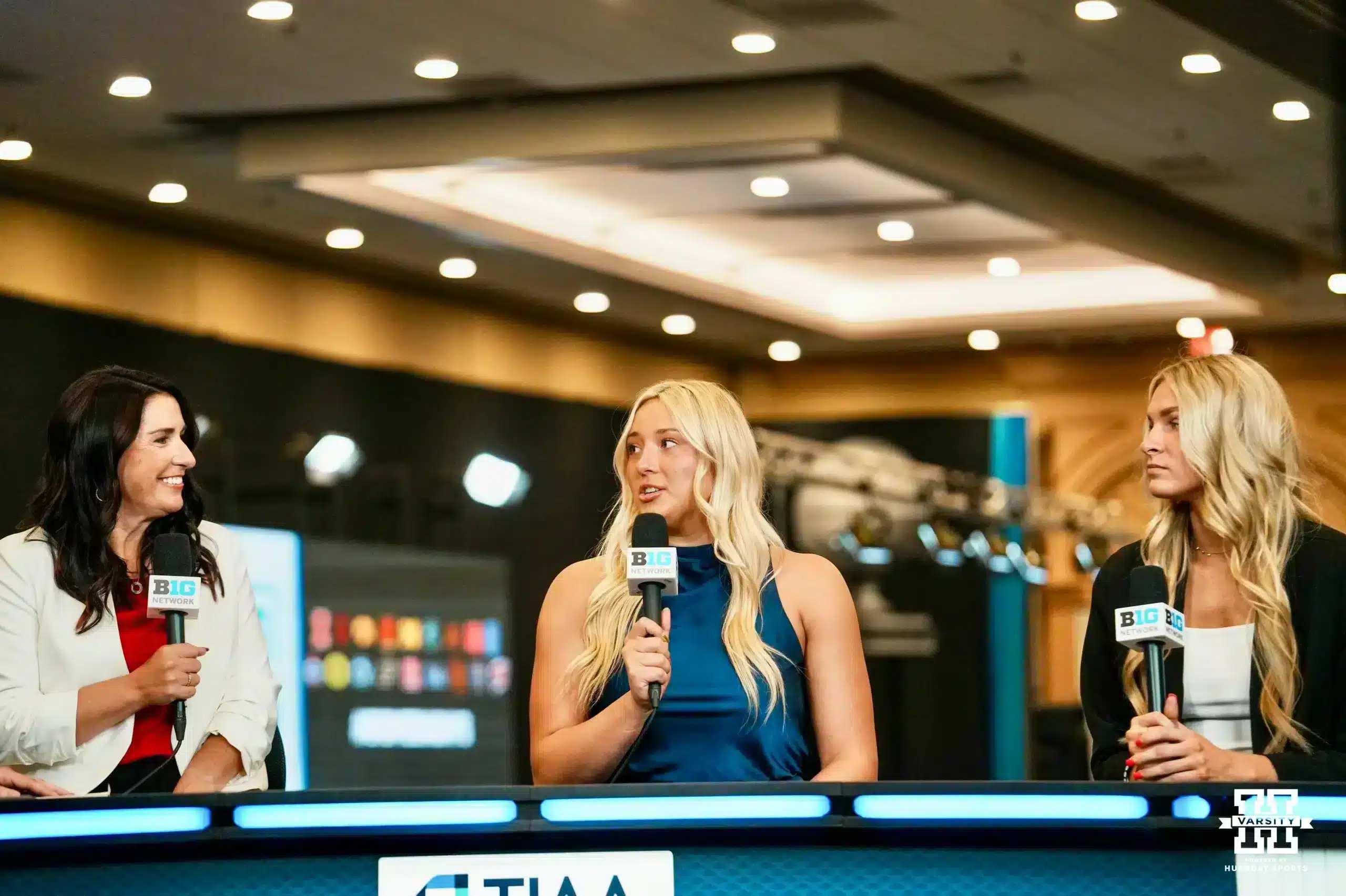 Big Ten Women’s Basketball Media Days Amy Williams, Alexis Markowski and Natalie Potts at the 2024 Big Ten Women's Basketball Media Days