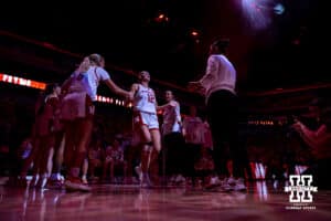 Nebraska Cornhuskers forward Jessica Petrie (12) is introduced before taking on the UMKC Roos during a college women’s basketball game Tuesday, November 26, 2024, in Lincoln, Nebraska. Photo by John S. Peterson.