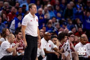 Nebraska Cornhusker head coach Fred Hoiberg watches the action on the court against the Creighton Bluejays in the second half during a college basketball game Friday, November 22, 2024 in Omaha, Nebraska. Photo by John S. Peterson.