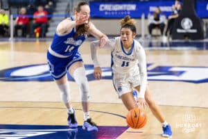 Creighton Bluejay guard Kiani Lockett (11) during a women's college basketball game against the Drake Bulldogs Monday, November 11, 2024 in Omaha, Nebraska. Photo by Jaelle Johnson.