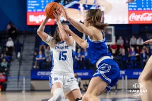 Creighton Bluejay guard Lauren Jensen (15) during a women's college basketball game against the Drake Bulldogs Monday, November 11, 2024 in Omaha, Nebraska. Photo by Jaelle Johnson.