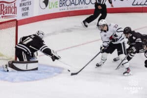 Omaha Maverick forward Jimmy Glynn (22) during a college hockey match against Western Michigan Friay, November 8, 2024 in Omaha, Nebraska. Photo by Jaelle Johnson.