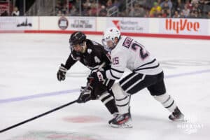 Omaha Maverick forward Cameron Mitchell (25) during a college hockey match against Western Michigan Friay, November 8, 2024 in Omaha, Nebraska. Photo by Jaelle Johnson.