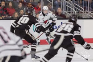 Omaha Maverick defenseman Noah Ellis (15) during a college hockey match against Western Michigan Friay, November 8, 2024 in Omaha, Nebraska. Photo by Jaelle Johnson.