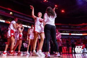 Nebraska Cornhusker center Alexis Markowski (40) introduction before taking on the North Alabama Lions during a college women’s basektball game Tuesday, November 19, 2024 in Lincoln, Nebraska. Photo by John S. Peterson.