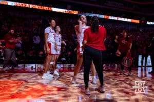 Nebraska Cornhusker center Alexis Markowski (40) introduced before the women’s college baskteball game SE Louisiana Lady Lions Saturday, November 9, 2024, in Lincoln, Nebraska. Photo by John S. Peterson.