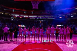 The National Anthem performed before the Nebraska Cornhuskers take on the SE Louisiana during a women’s college baskteball game Saturday, November 9, 2024, in Lincoln, Nebraska. Photo by John S. Peterson.
