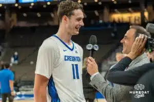 Ryan Kalkbrenner getting interviewed after a college basketball game November 6th, 2024 in Omaha Nebraska Photo by Brandon Tiedemann