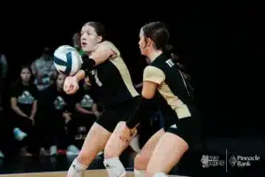 Thayer Central's Emma Brueggemann (7) digs the ball against Freeman during the NSAA State Volleyball Quarterfinals on November 6th, 2024 at Pinnacle Bank Arena in Lincoln, Nebraska. Photo by Mike Sautter.